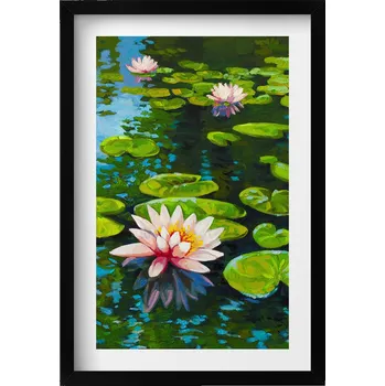 Obraz Nástěnný obraz v černém rámu do obýváku kuchyně Malba Lekníny 40x60 cm