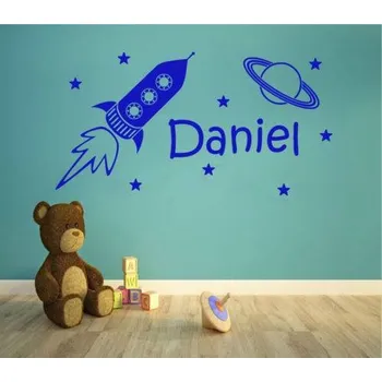 Samolepící dekorace Samolepky na zeď jméno dítěte raketa hvězdy