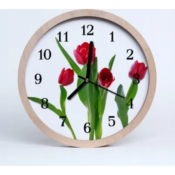 Hodiny Dřevěné nástěnné hodiny tiché Tulipány Květiny 25 cm