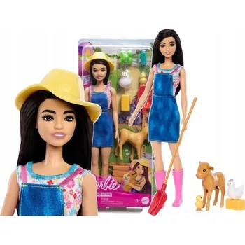 Panenka PANENKA BARBIE FARMÁŘKA PRÁCE NA FARMĚ se telátkem a příslušenstvím