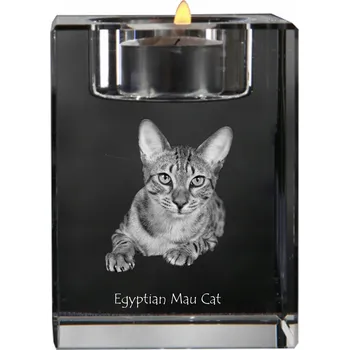 Svícen Egyptská kočka Mau - svícen s motivem koně, křišťálový podstavec na čajovou svíčku