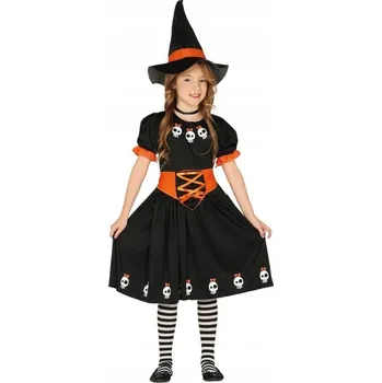 Karnevalový kostým KOSTÝM MALÁ ČARODĚJKA POMERANČ LEBKY HALLOWEEN 146