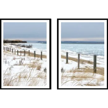 Obraz OBRAZ PLAKÁTY V RÁMU 53x73cm Dyptych Sada 2 obrazů Zima Moře P2159