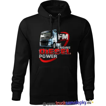 Pánská mikina Mikina klokanka VOLVO DIESEL POWER fm series (Mikina klokanka pánská černá s kapucí a potiskem)