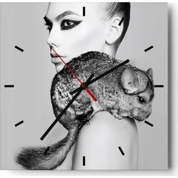 Hodiny Velké nástěnné hodiny na zeď 40x40 Žena Skleněné hodiny Čtvercové Tiché