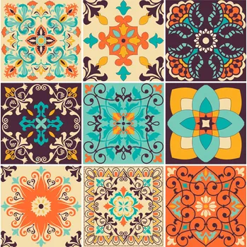 Samolepící dekorace Samolepka na obklady do kuchyně a koupelny, indický patchwork, 10x10 cm