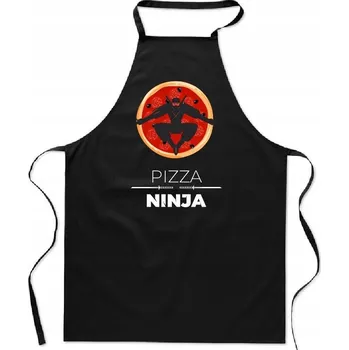 Kuchyňská zástěra Bavlněná černá kuchyňská zástěra S POTISKEM PIZZA NINJA pro muže