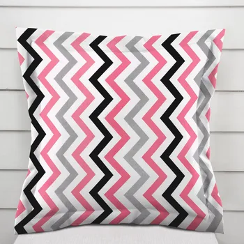 Povlak na polštářek Bavlněný povlak na polštář s lemem Sandra SA-377 Růžovo-šedo-černé cik-cak proužky 50 x 50 cm