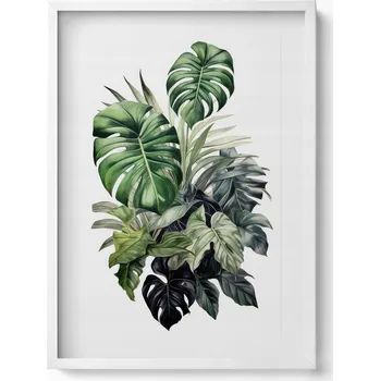 Obraz Závěsný obraz na zeď dekorace do bytu Malované listy monstery 50x70 cm