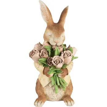 Bytová dekorace Dekorace hnědý králík s kyticí tulipánů - 19*23*39 cm