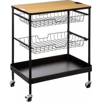 Servírovací stolek KUCHYŇSKÝ VOZÍK na kolečkách s tácem a košíky