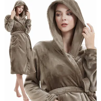 Dámský župan ŽUPAN S S KAPUCÍ, ZAVAZOVACÍ, TEPLÝ, MĚKKÝ, UNISEX S/M PAULO HNĚDÝ