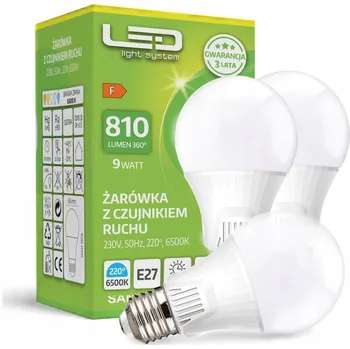 Žárovka 3x LED žárovka 9W Senzor Pohybu Soumraku STUDENÁ BÍLÁ