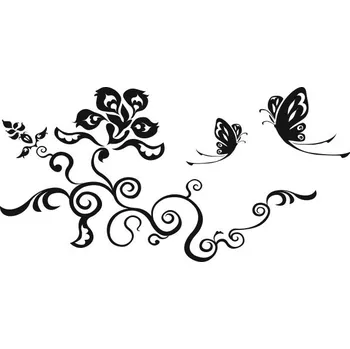 Samolepící dekorace Samolepka na stěnu na zeď KVĚTINY motýli 50 cm