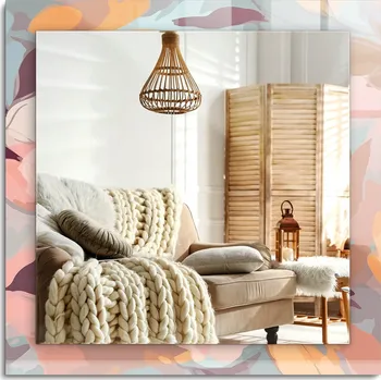 Zrcadlo Čtvercové dekorativní zrcadlo s květinovým motivem, pastelové barvy, 60x60 cm, s možností zavěšení vertikálně i horizontálně