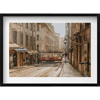 Obraz Dekorativní nástěnný obraz v černém rámu Pohled na Lisabon a tramvaj 70x50 cm