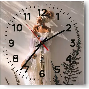 Hodiny Nástěnné hodiny do obýváku 40x40 Žena Bezhluké hodiny na skle Tiché