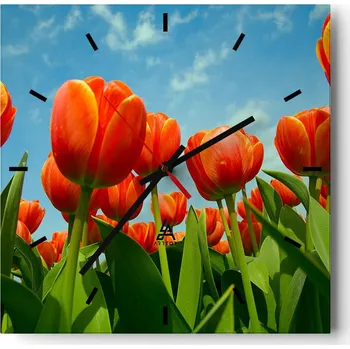 Hodiny Velké nástěnné hodiny na zeď 40x40 Květiny Skleněné hodiny Čtvercové Tiché