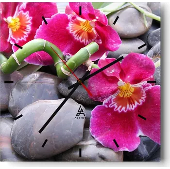 Hodiny Velké nástěnné hodiny na zeď 40x40 Květiny Skleněné hodiny Čtvercové Tiché