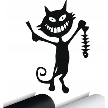 Samolepicí dekorace na vozidlo NÁLEPKA na auto KOČKA KOCOUR KOSTRA RYBÍ KOST 15x10,5 cm