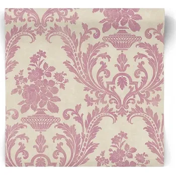 Tapeta Vinylová tapeta na zeď BÉŽOVÁ s RŮŽOVÝMI ornamenty do obýváku GLAMOUR