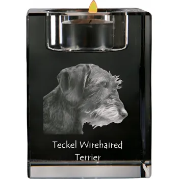 Svícen Jezevčík I - svícen s fotografií psa, křišťálový podstavec na čajovou svíčku, pe