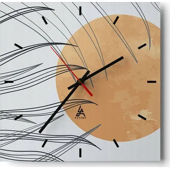 Hodiny Velké nástěnné hodiny na zeď 40x40 Slunce Skleněné hodiny Čtvercové Tiché