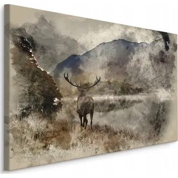 Obraz Obraz do obýváku jelen krajina HORY akvarel 70x50