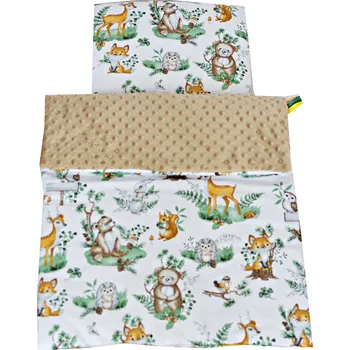 Polštář OBOUSTRANNÁ DEKA DO KOČÁRKU MINKY BAVLNA 50x75 + POLŠTÁŘ, SADA PRO NOVOROZENCE