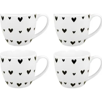 DUO Gifts DG - Porcelánové hrnky černá srdíčka 4 ks - 460 ml