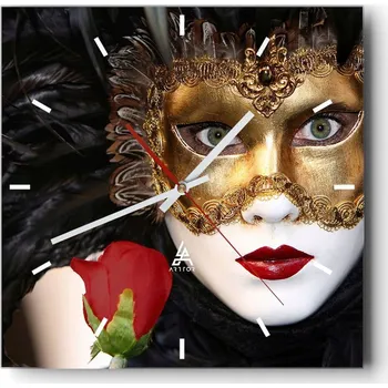 Hodiny Velké nástěnné hodiny na zeď 40x40 Maska Skleněné hodiny Čtvercové Tiché