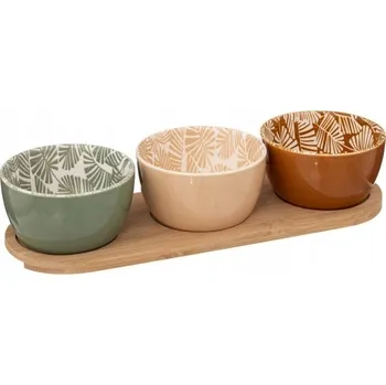 Barevné misky na svačinu Rivi na dřevěném podnosu, Ø 9,8 cm