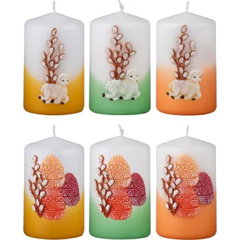 Svíčka Válec 60x100mm máčená s aplikací Kraslice, Beránek mix, mix barev