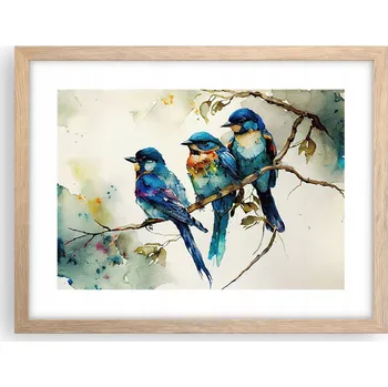 Obraz Obraz plakát v rámu světlý dub do obýváku 40x30 ptáci foto plakáty na zeď