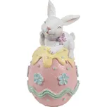 Dekorace králík s mašlí na růžovém vajíčku s květy - 9*9*17 cm