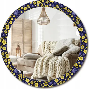 Zrcadlo Kulaté nástěnné dekorativní zrcadlo ve skleněném rámu Malé kytičky průměr 90 cm