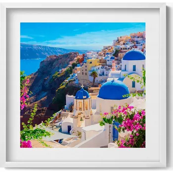 Obraz Nástěnný obraz v bílém rámu Pohled na řeckou architekturu Santorini 50x50 cm