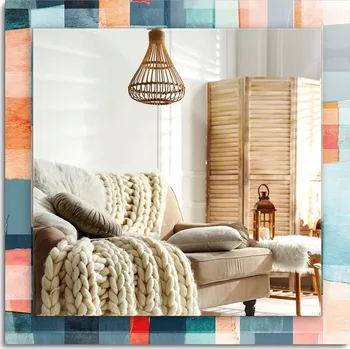 Zrcadlo Stylové nástěnné Zrcadlo čtvercové 60x60 cm, barevné abstraktní obdélníky