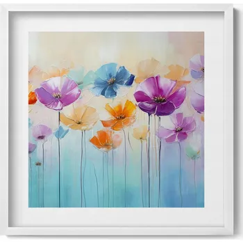 Obraz Dekorativní nástěnný obraz v rámu s grafikou Malované barevné květiny 50x50 cm
