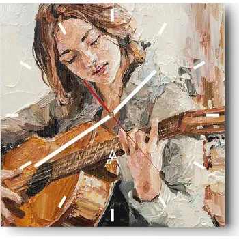 Hodiny Velké nástěnné hodiny na zeď 40x40 Kytara Skleněné hodiny Čtvercové Tiché