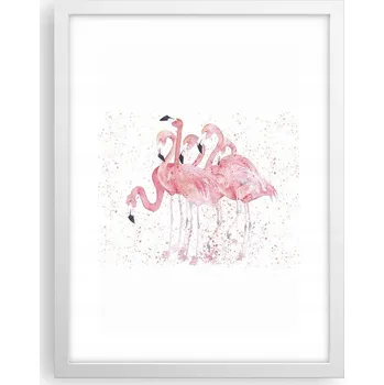 Obraz Obraz plakát v bílém rámu do obýváku 30x40 plameňáci foto plakáty na zeď