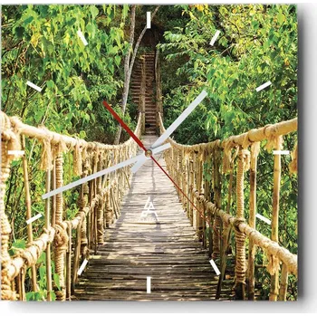 Hodiny Velké nástěnné hodiny na zeď 40x40 Džungle Skleněné hodiny Čtvercové Tiché