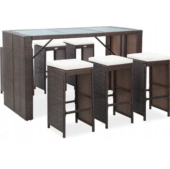 VidaXL 7dílná zahradní barová souprava s poduškami, PE ratan, hnědá