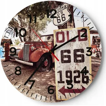 Hodiny Velké nástěnné hodiny 40x40 Route 66 Skleněné hodiny Kulatý Tiché