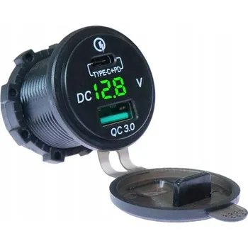 USB-C Nabíječka QC 3.0 PD Voltmetr ZELENÁ 36W ZAPUŠTĚNÁ Rychlé Nabíjení