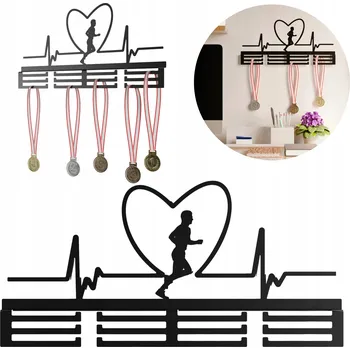 Věšák Věšák na medaile do pokoje 60 cm vzor Rytmus Srdce Černý Kovový