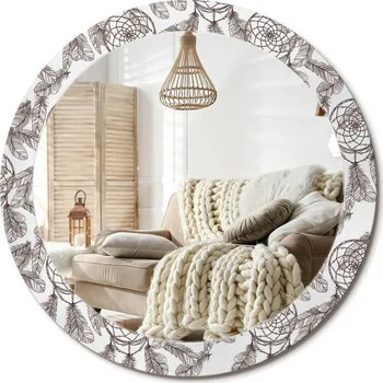 Zrcadlo Dekorativní kulaté zrcadlo na zeď s potiskem na skle Lapač snů průměr 80 cm