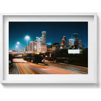 Obraz Dekorace, obraz s grafikou v krásném bílém rámu Město v noci Houston 70x50 cm