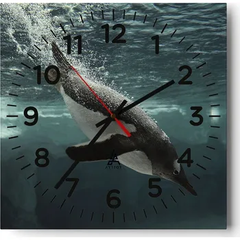 Hodiny Kuchyňské nástěnné hodiny 30x30 Tučňák Skleněné hodiny do obýváku Moderní Tiché