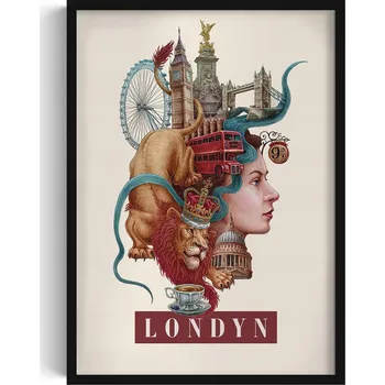 Obraz Obraz na zeď rám Vintage retro styl Londýn Big Ben Tower Bridge 50x70 cm